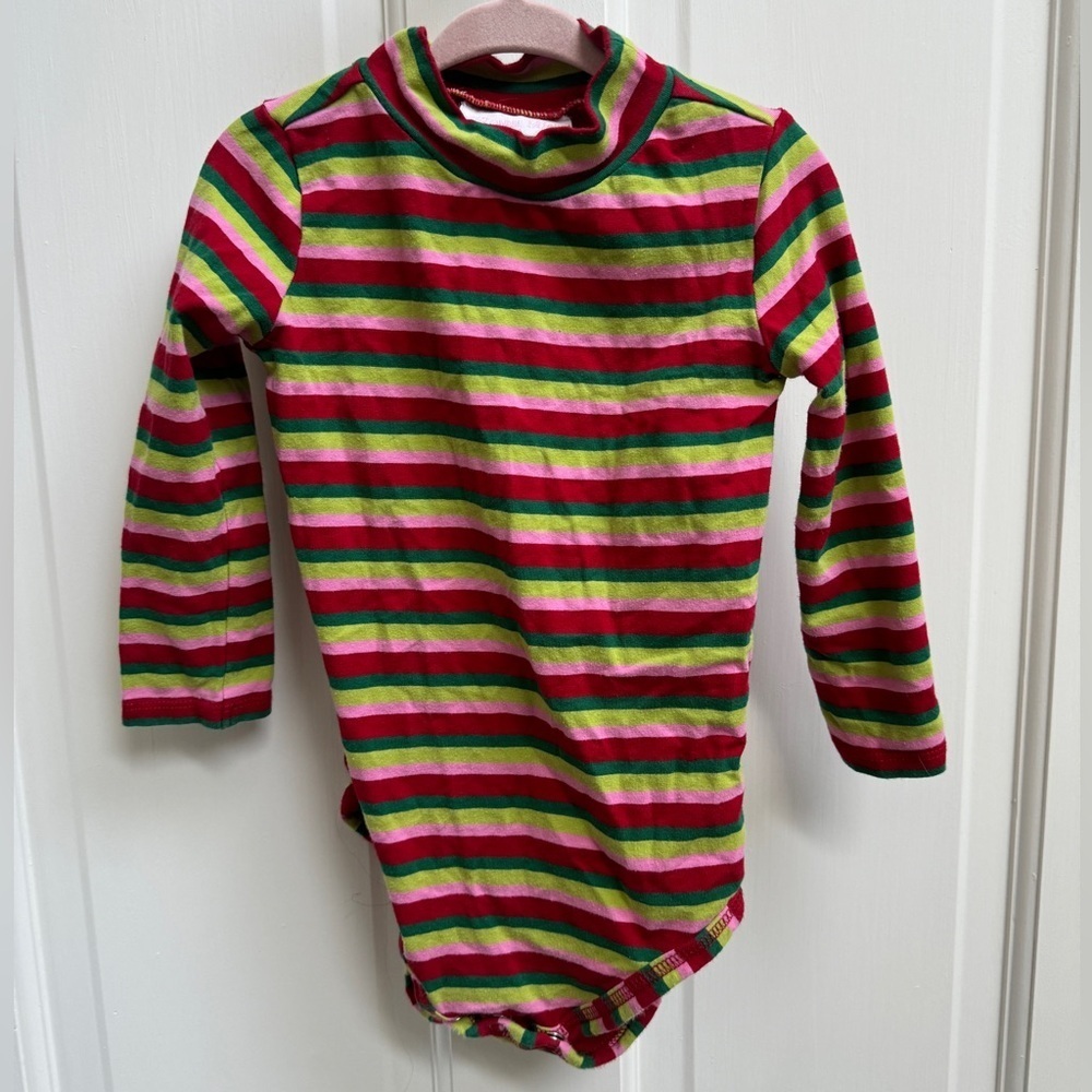 Bonnie Baby 24M Red Green Pink Stripe Long Sleeve Girls Onesie